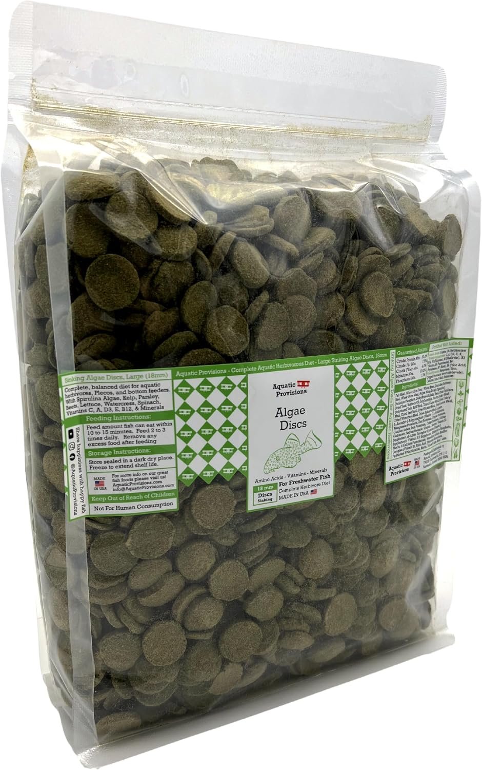 Aquatic Provisions Algae Discs Fish Food, Sinking 18mm Wafers, 4 lbs | Freshwater Herbivores