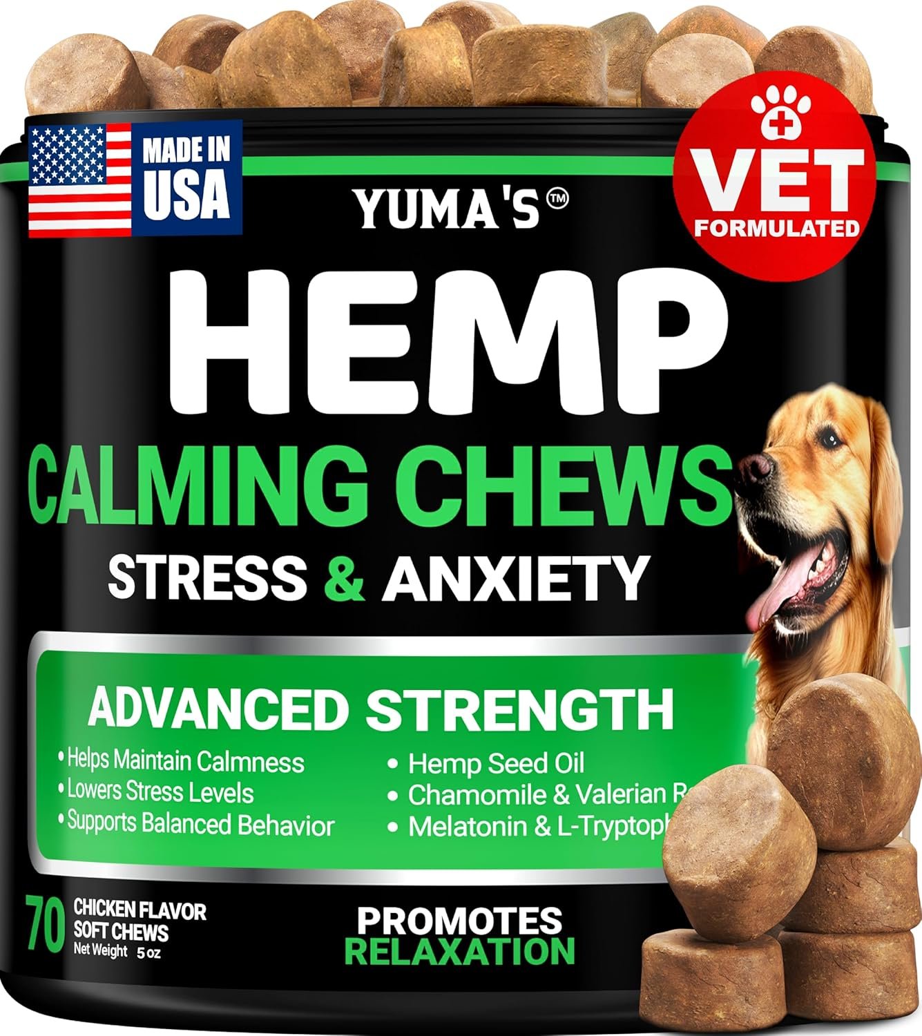 Advanced Calming Chews for Dogs – Hemp Dog Calming Chews – Anxiety Relief Treats with Melatonin, Hemp Oil – Separation Aid, Stress, Hip and Joint Supplement for Canine Health Support – Made in USA