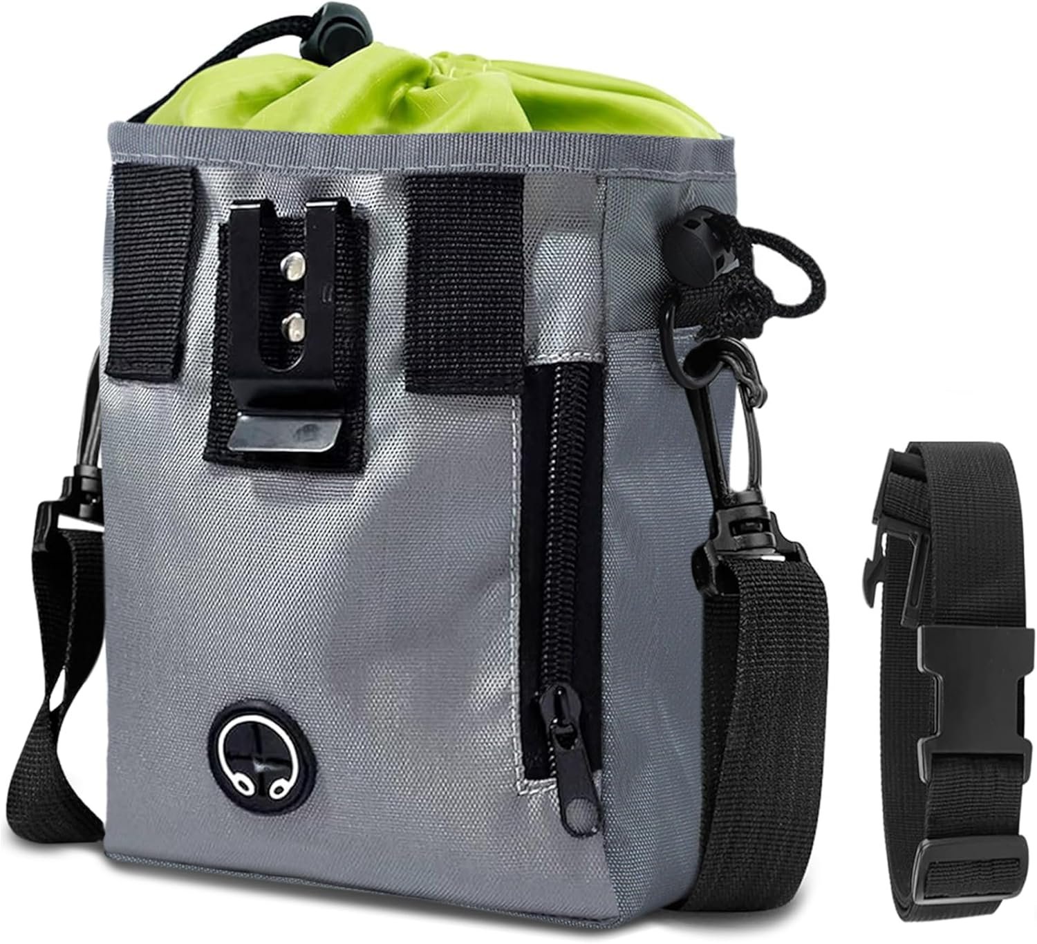SunGrow Dog Travel Pouch, Training Bag for Treats, Kibbles, Toys & Accessories, Gray, Multiwear and Weather-Proof, 1 Pouch with Adjustable Shoulder Strap and Waist Belt