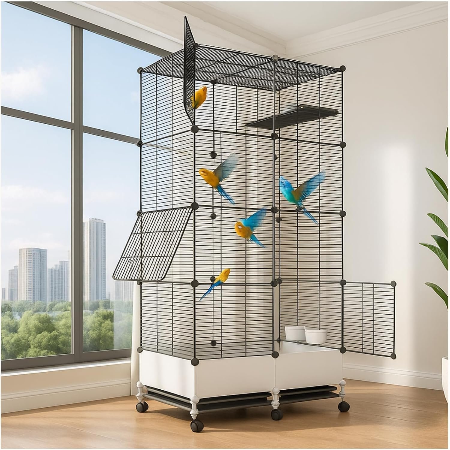 69in Large Forged Steel Birdcage, Comes with Bird Nest, Ladder, Hammock, Feeder, etc. Equipped with Wheels for Indoors Mobility, Suitable for Parrots, Pigeons (Black, 29.2″ Lx14.6 Wx69 H)