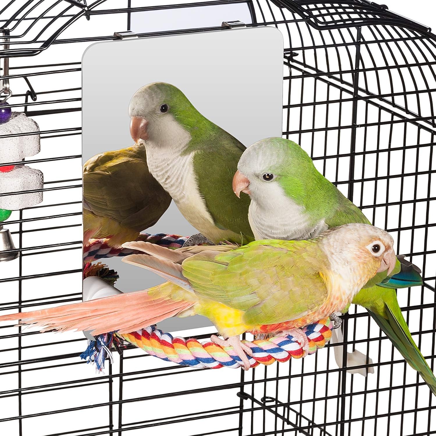 7″ Bird Mirror with Rope Perch, Medium | Bird Swing, For Parakeet Budgie African Grey Conure Cockatiel Lovebird Finch Canarie, Parrot Cage Toy
