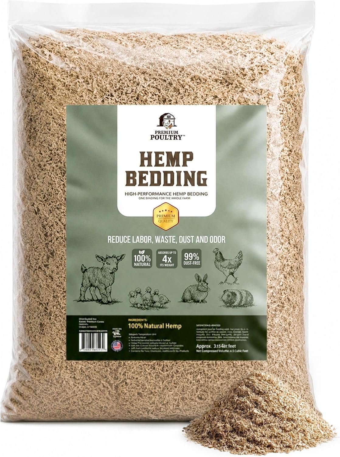 Hemp Bedding for Chickens, Rabbits & Small Animals – Low Dust, Highly Absorbent Hemp Animal Bedding for Chicken Coops, Nesting Boxes & Brooders – Made in USA – 3 Cubic Feet
