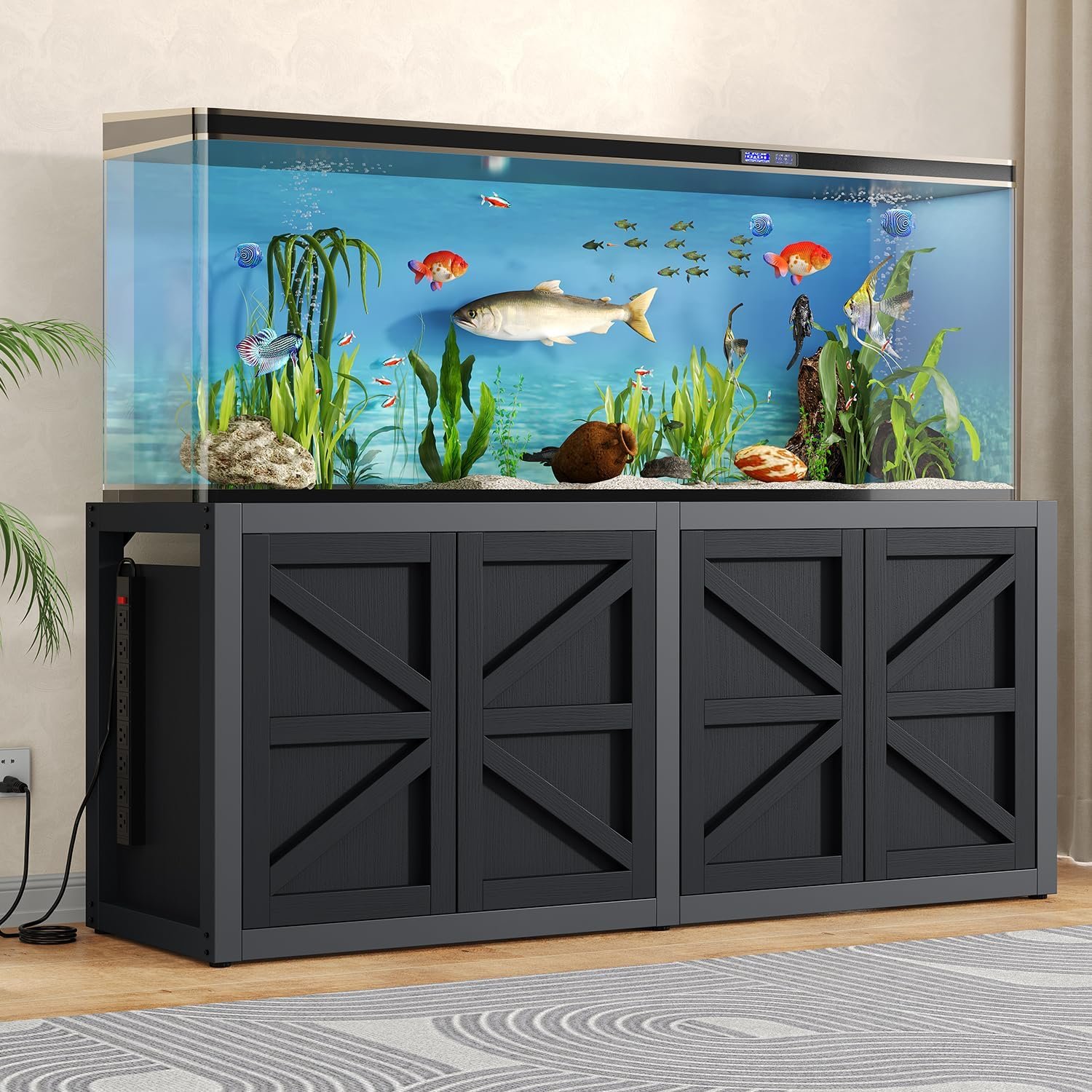 knoworld 125-150 Gallon Fish Tank Stand with Power Outlet, 71″×18.9″ Tabletop, 3500LBS, Fits 125/150 Volumns Aquariums, Capacity, Heavy Duty Aquarium Stand & Terrarium Stand with Adjustable Shelf