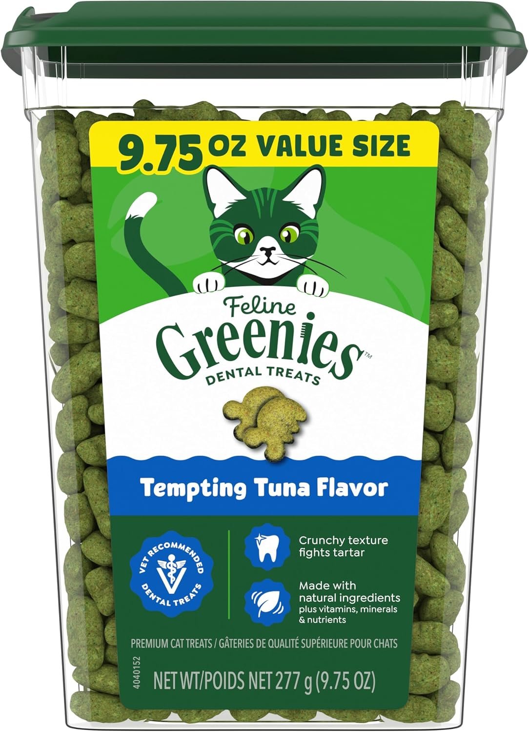 Greenies Feline Natural Dental Cat Treats, Tempting Tuna Flavor, 9.75 oz | #1 veterinarian-recommended, 36% less tartar in 28 days, cleans to gumline, crunchy texture, natural ingredients