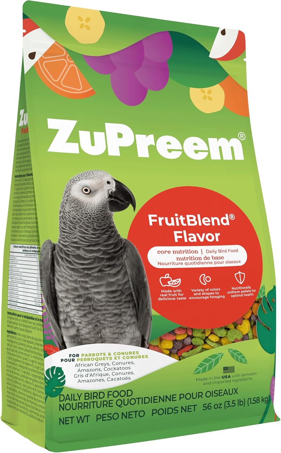 ZuPreem FruitBlend Parrot & Conure Food, Uniform Bird Food, M/L, 3.5 lb | Bird Food Pellets, Real Fruit, Fruit Blend, Conures, African Greys, Caiques, Eclectus, Cockatoos, Medium Large Birds, USA