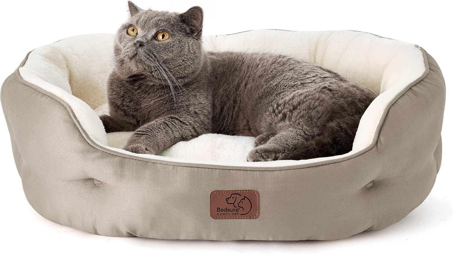 Bedsure Small Dog Bed Washable,Round Cat Beds for Indoor Cats,25in Camel | Soft Plush Pet Bed,Dog Beds for Small Dogs for Puppy and Kittens,Anti-Slip Bottom,Easy to Clean