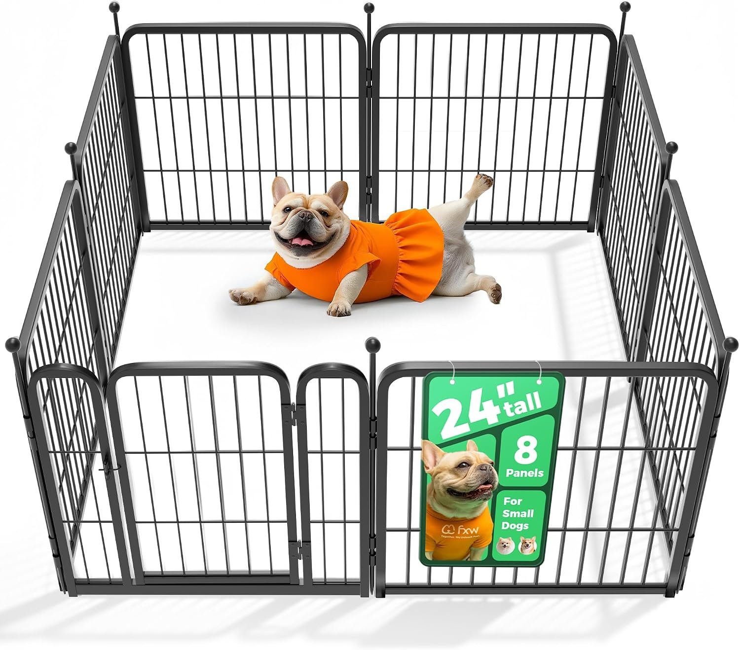 FXW Rollick Dog Playpen, Indoor, Yard & RV Camping, 24″ H, 8 Panels | Easy setup, Heavy-duty, DIY layouts, Walk-through gate, for Puppies & Small Dogs, Patented