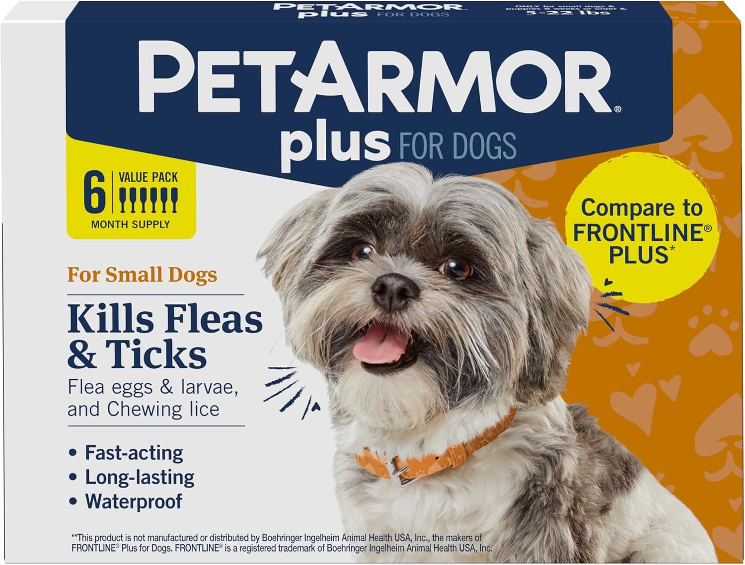 PetArmor Plus Flea and Tick Prevention for Dogs, Small Dog Flea and Tick Treatment, 6 Doses, Waterproof Topical, Fast Acting (5-22 lbs)
