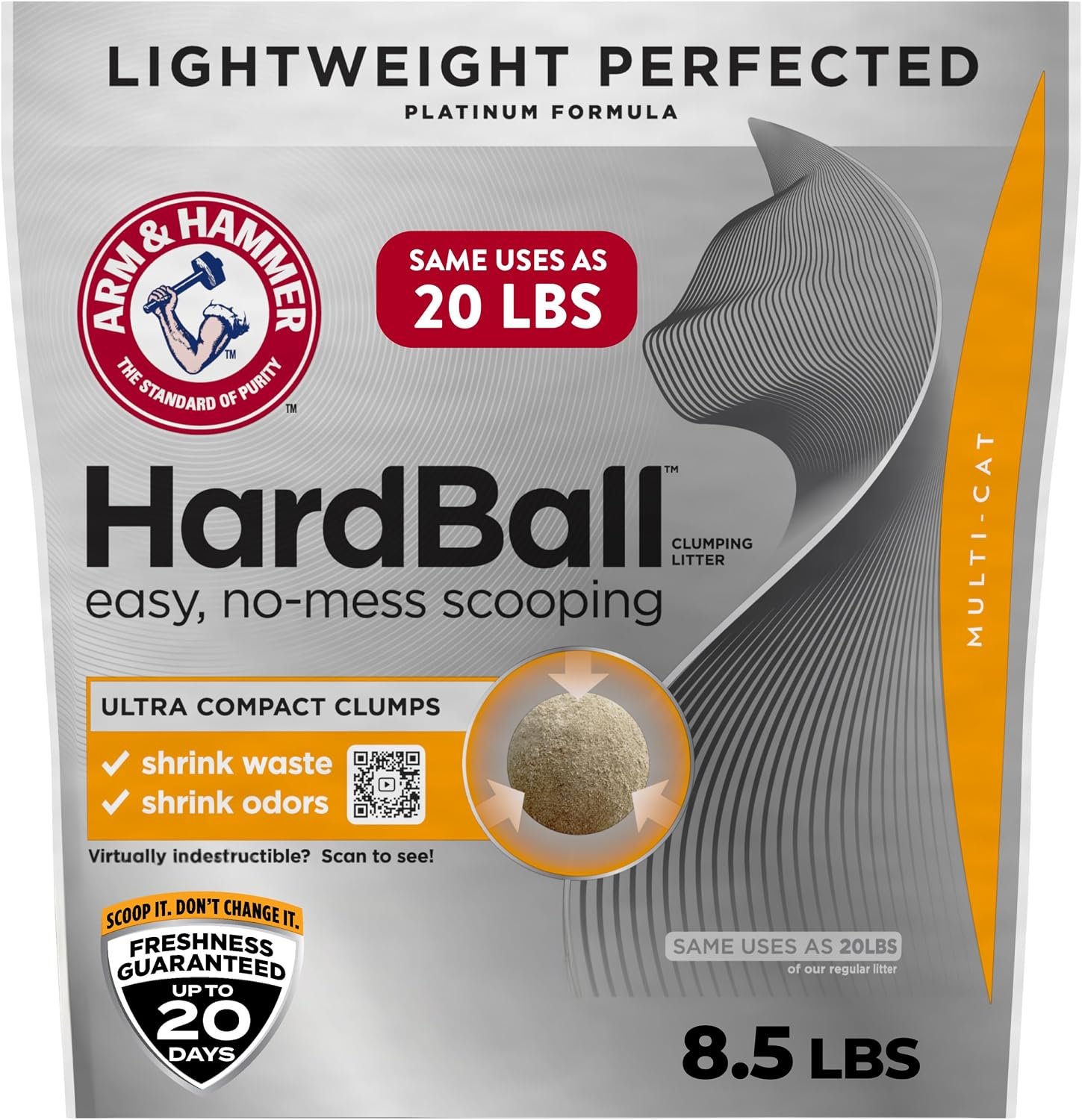 ARM & HAMMER HardBall Lightweight 5-in-1 Clumping Cat Litter, 24/7 Odor Control, Long-Lasting Non-Clay & 99.9% Dust-Free Multi-Cat Formula, Garden Bloom Scent, 8.5 Lbs