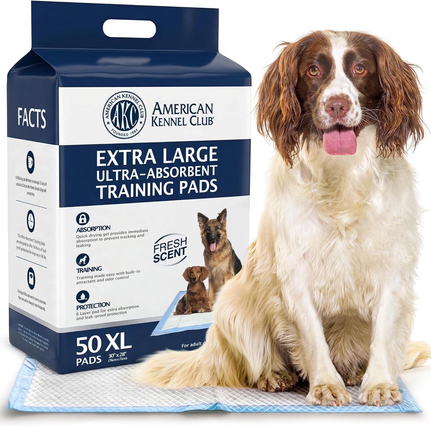 AKC Dog Training Pads, XL 28″ x 30″, Fresh Scent, 50 Count