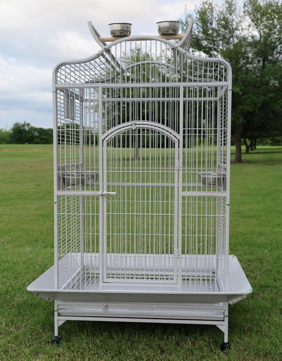 Extra Large Wrought Iron Open/Close Play Top Bird Parrot Cage, Include Metal Seed Guard Solid Metal Feeder Nest Doors Overall Dimensions: 35.25″ Wx29.5″x62″H(with Seed Skirt)