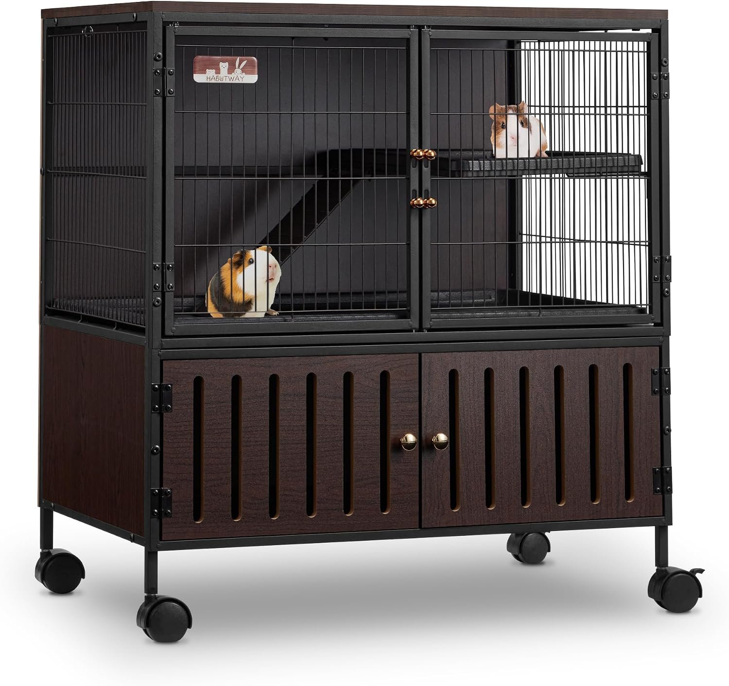 Fragess Metal Large Guinea Pig Cages 5 Levels, 60″ H Rolling Ferret Cage with Removable Ramps & Double Door, Cages with Locker, Squirrel Cage Christmas Decoration Pet Crate Furniture