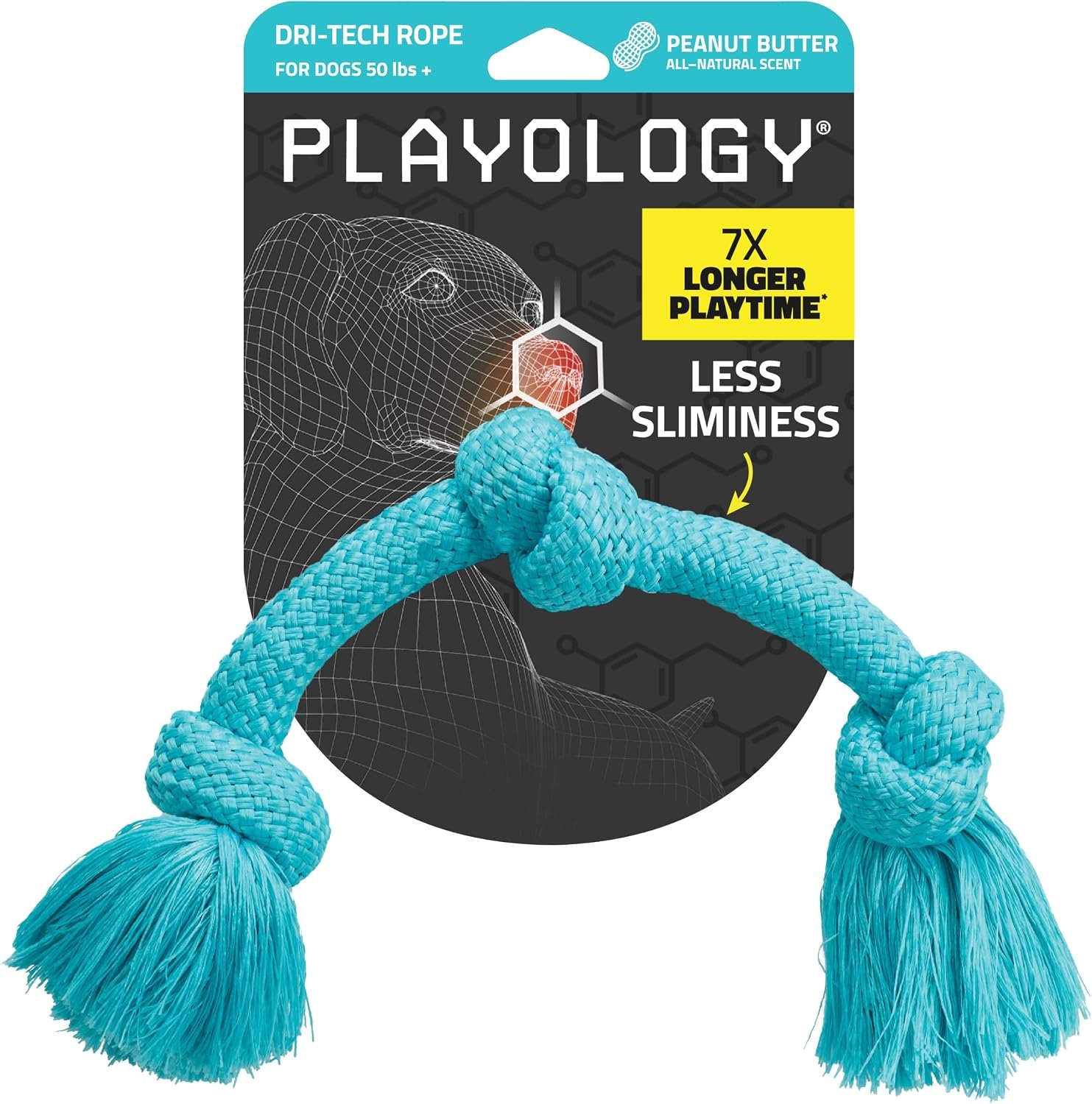 Playology Tug Rope Dog Toys for Large Dogs – Jumbo, Peanut Butter Scent | Fast-Drying Dri-Tech Fiber, Extra Strong, Durable