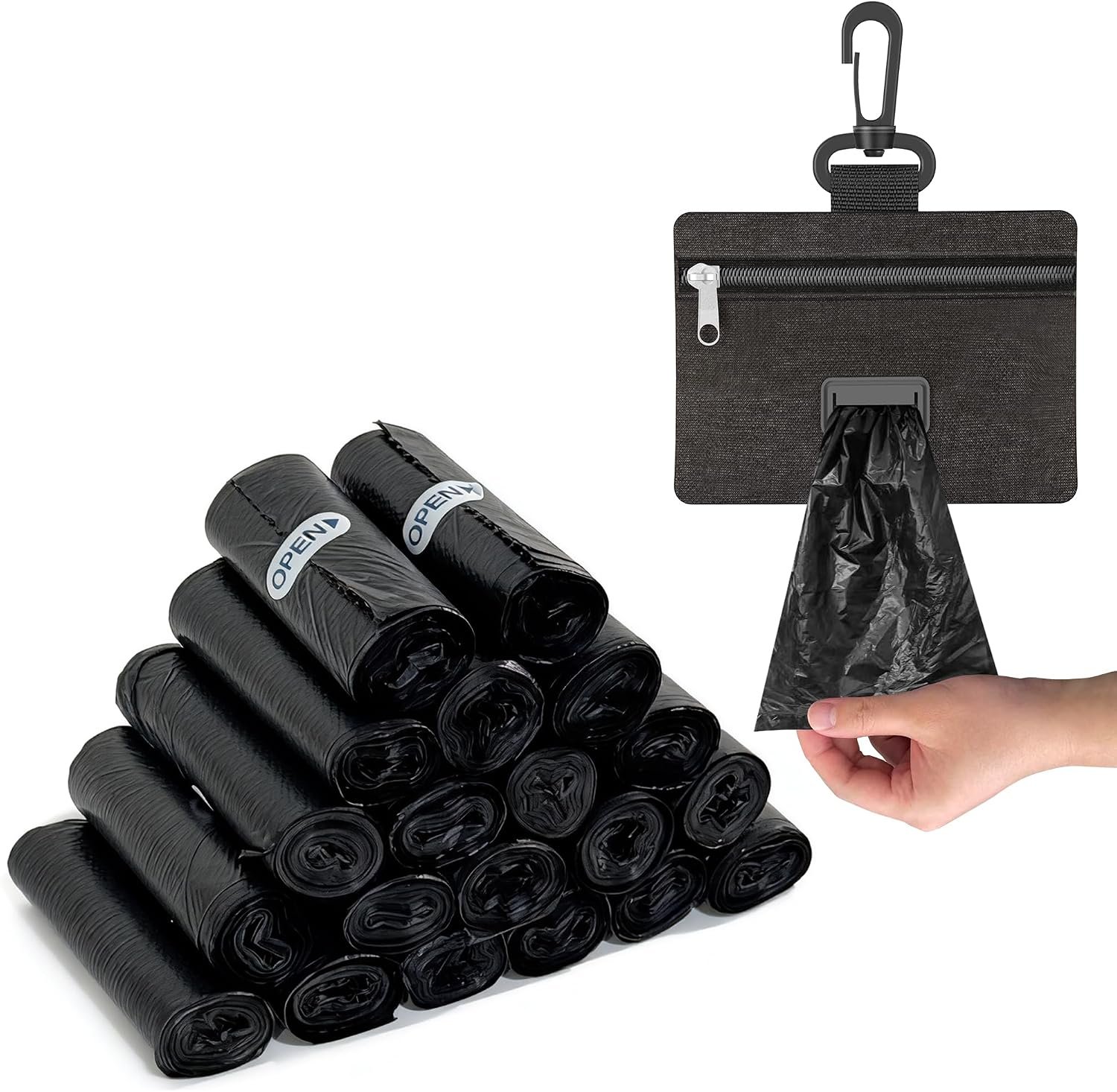 Charmount 200 Pack Dog Poop Bags Rolls with Zippered Pouch Dispenser Holder | Extra Thick Leak-Proof Unscented Waste Bags, Coreless Easy Load for Small to Large Dogs