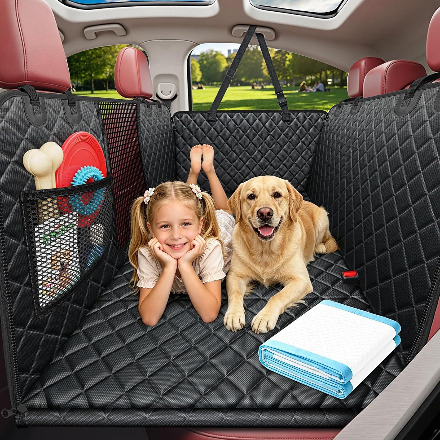 URPOWER Hard Bottom Dog Car Seat Cover for Back Seat, Waterproof Hammock | 400 lbs Support, 45% More Space, Waterproof, Fits Most Car & SUV, Mesh Window, Scratch Resistant, Non-Slip, Pee Pad Included