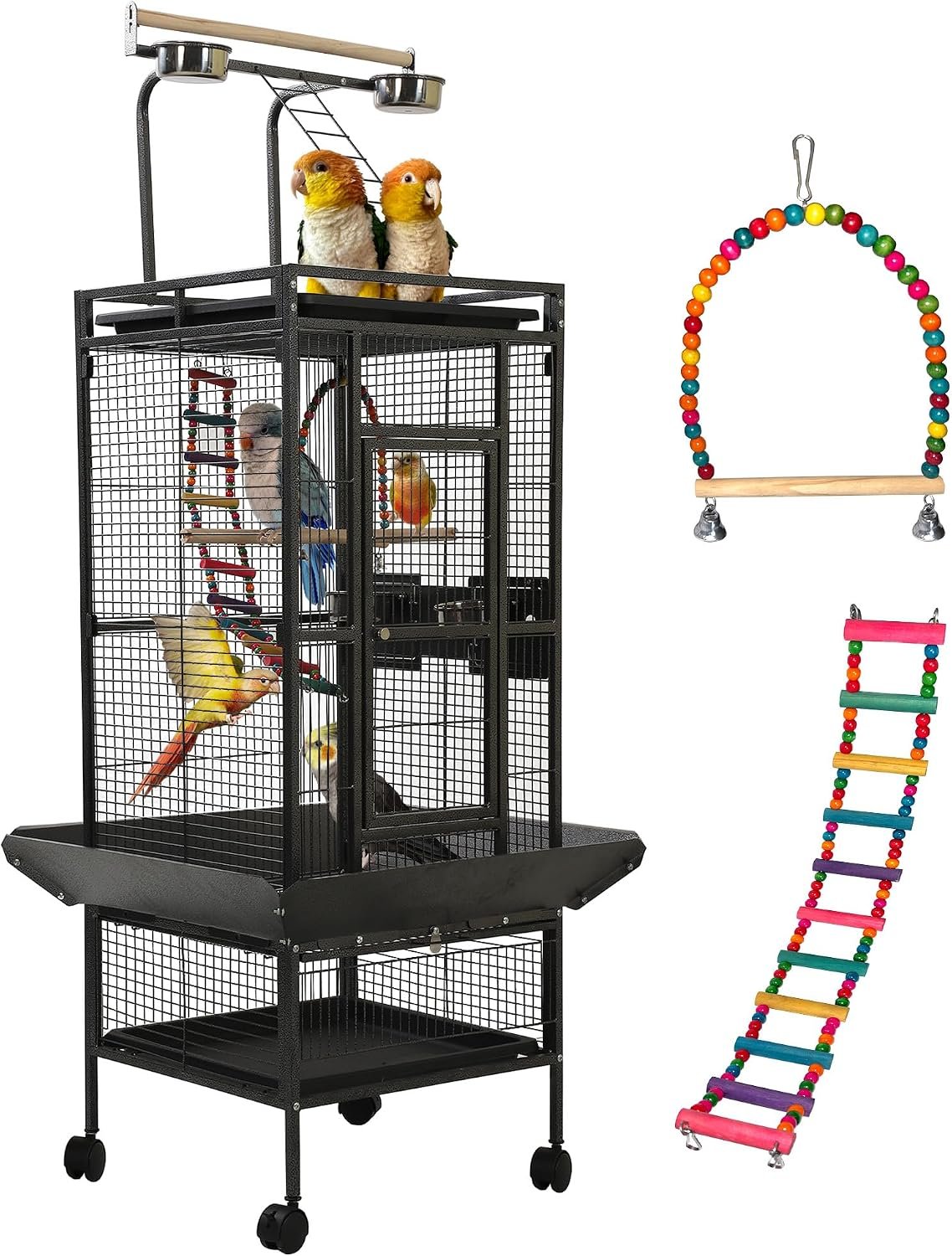 Large Bird Cages for Parrots,Bird Flight Cage for Parakeets,Cockatiel Cage for Birds,Large Parakeet Cage with Stand,Parrot Cages Cover,Seed Catcher,Toys,Feeders,Trays for Conure Canary Lovebird Budgie