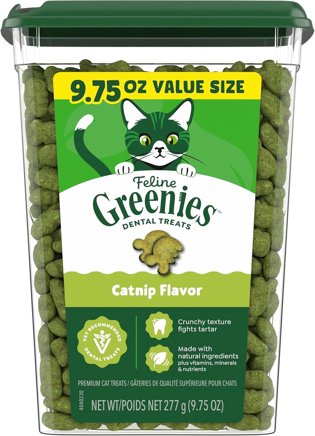 Greenies Feline Natural Dental Cat Treats, Catnip Flavor, 9.75 oz | #1 vet-recommended, clinically-proven oral care, 36% less tartar in 28 days, cleans to gumline, natural ingredients