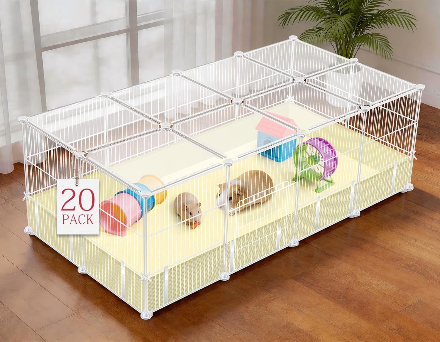 VISCOO 20 Panels Guinea Pig Cages, 48″ x 24″ x 16″ DIY Small Animal Playpen with Transparent Top & Waterproof Mat, Enclosed Rabbit Cage for Bunny, Guinea Pigs, Hamsters, Metal Wire Yard Fence