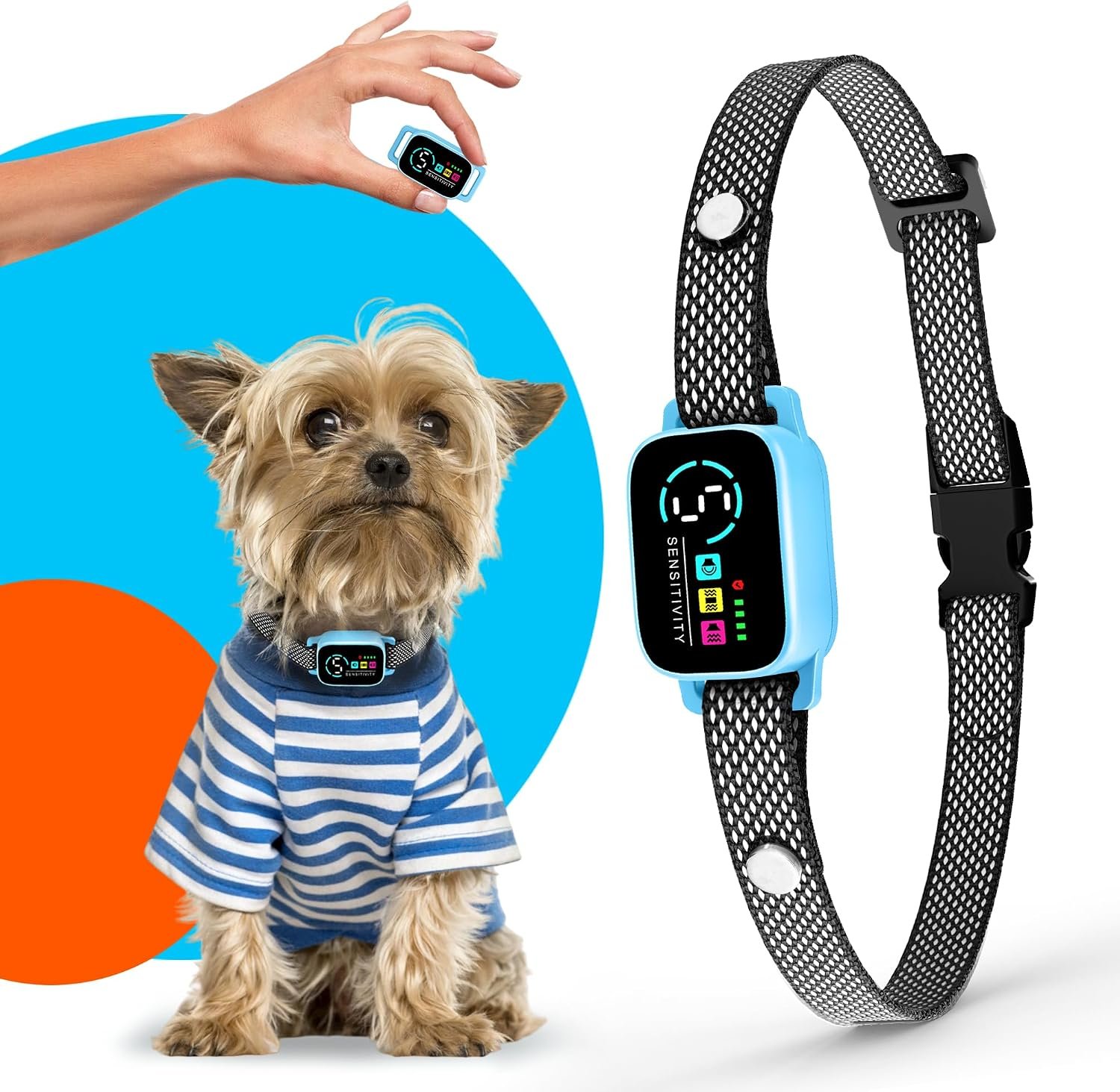 Bark Collar for Small Dogs 8-40 Ibs – No Shock Anti Barking Collar with Al Chip – 3 Modes & 5 Sensitivity Levels – Waterproof, Rechargeable, Magnetic Charging – Humane, Effective Training (Blue)