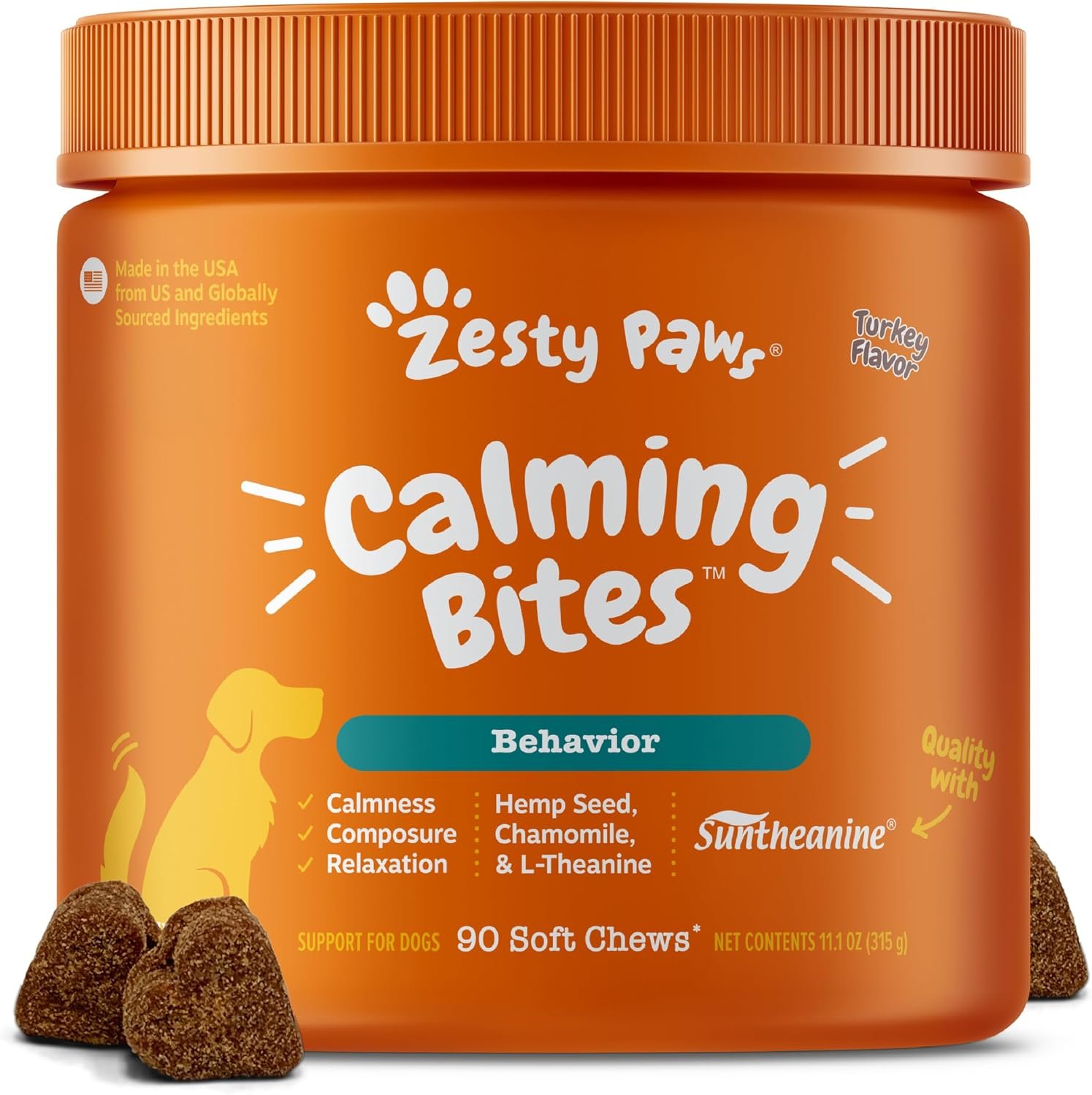 Zesty Paws Calming Chews for Dogs – for Everyday Stress, Relaxation, Composure, and Separation Turkey 90 Count