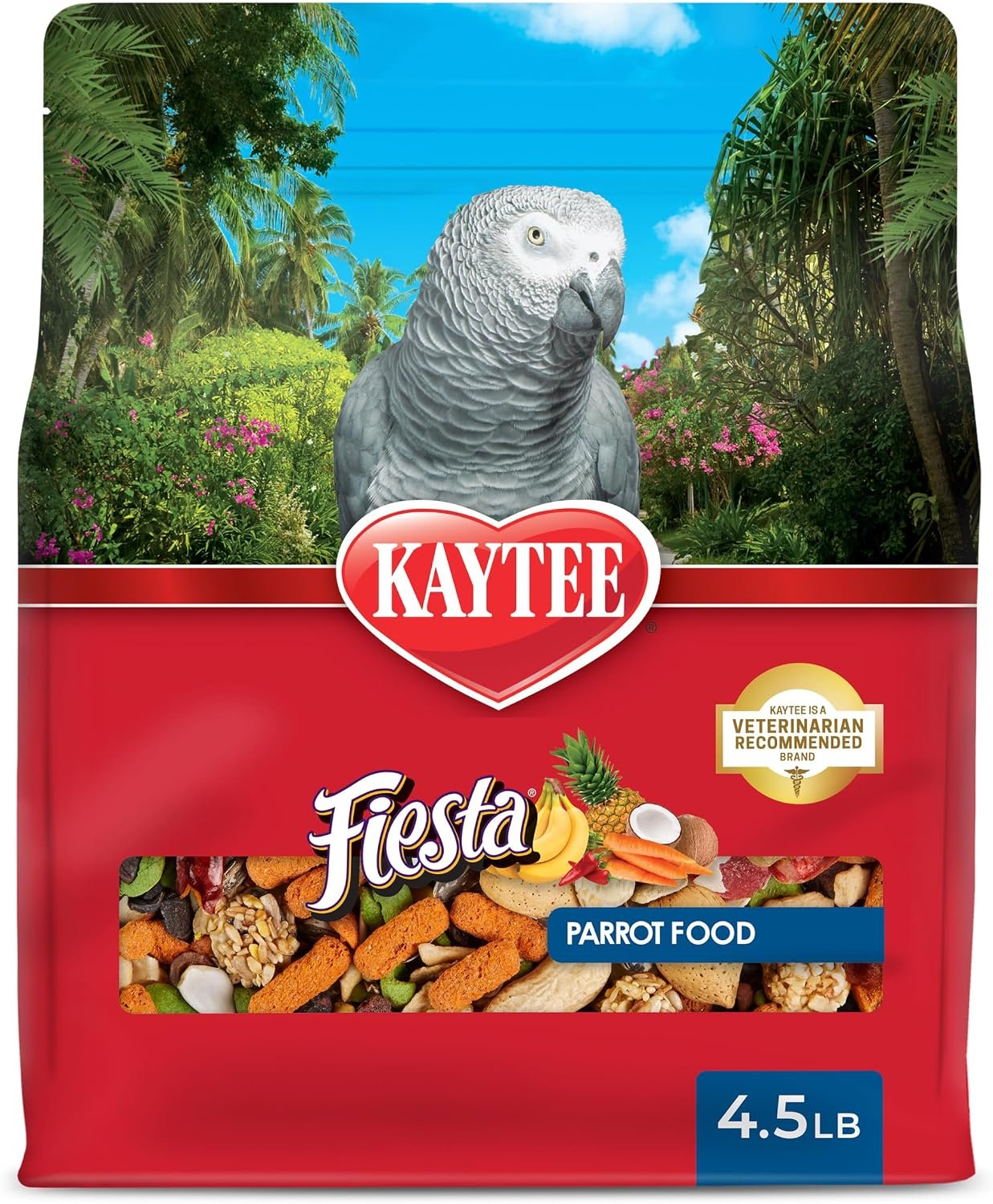 Kaytee Fiesta Parrot Food, Nutritious and Fun Blend, Supports Skin, Feather, Digestion, Brain and Heart Health, 4.5 pounds