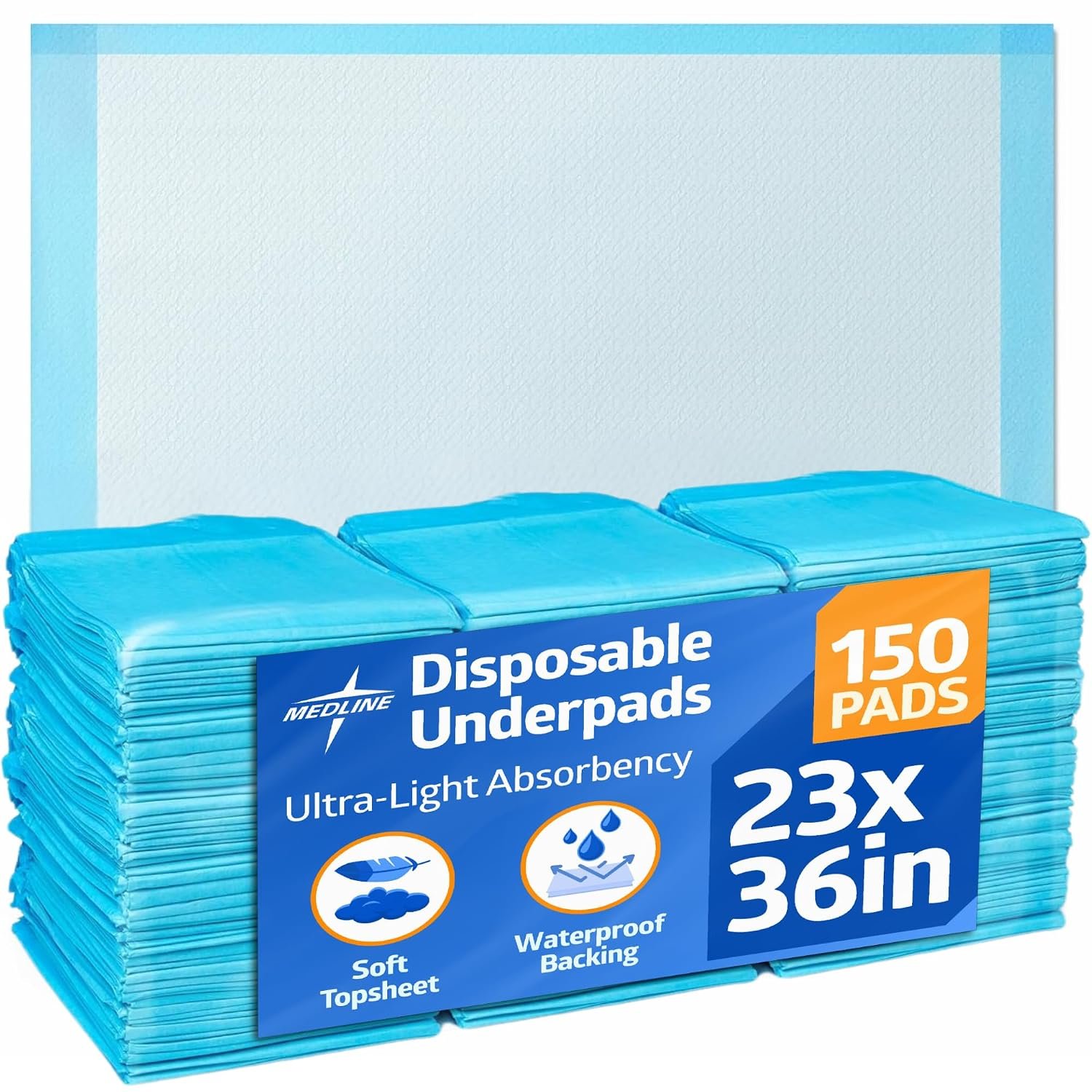 Medline Light Absorbency Underpad, 23″ x 36″, 150 Count, Disposable Bed, Furniture & Surface Protection, For Kids, Adults, Elderly, Puppy Pad, Changing Pad, Incontinence Pee Pad, Chucks