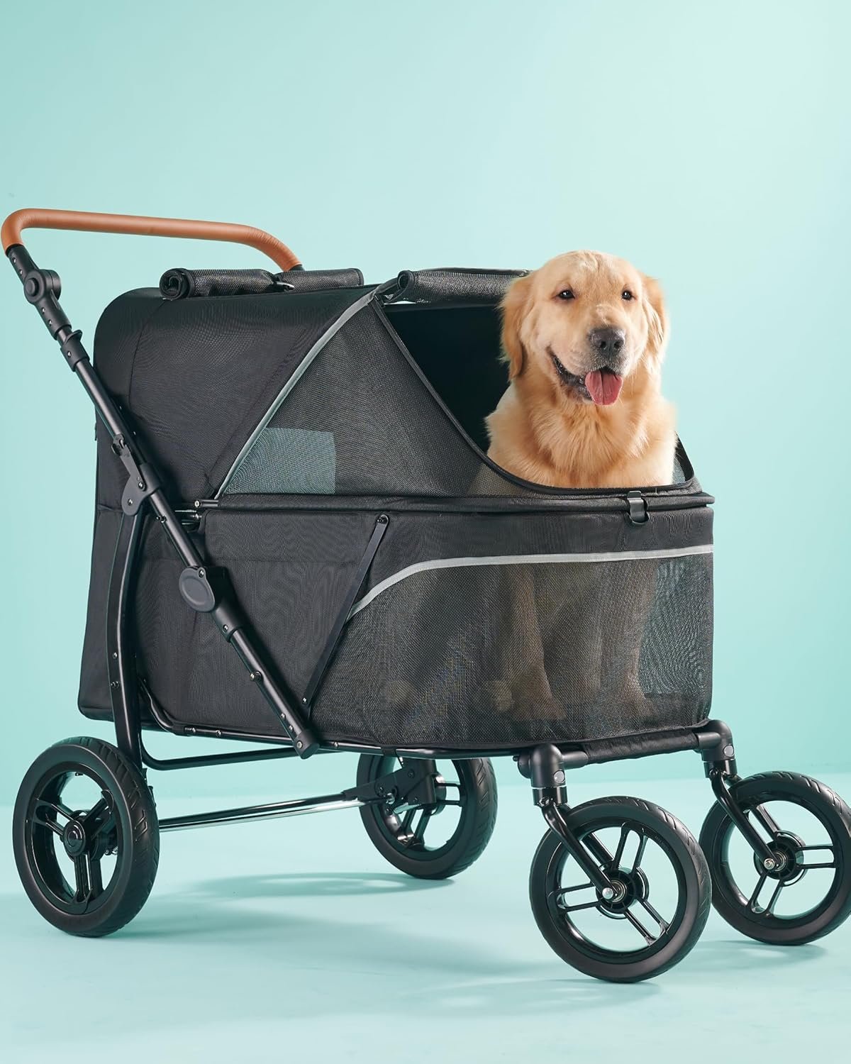 Zoosky Pet Stroller for Large Dogs up to 110lbs, Large Pet Stroller | Multiple Pets(31″L), All-Terrain & Adjustable Handle & Mesh Dual-Window, 1680D Waterproof Oxford Fiber, Low Entry for Seniors