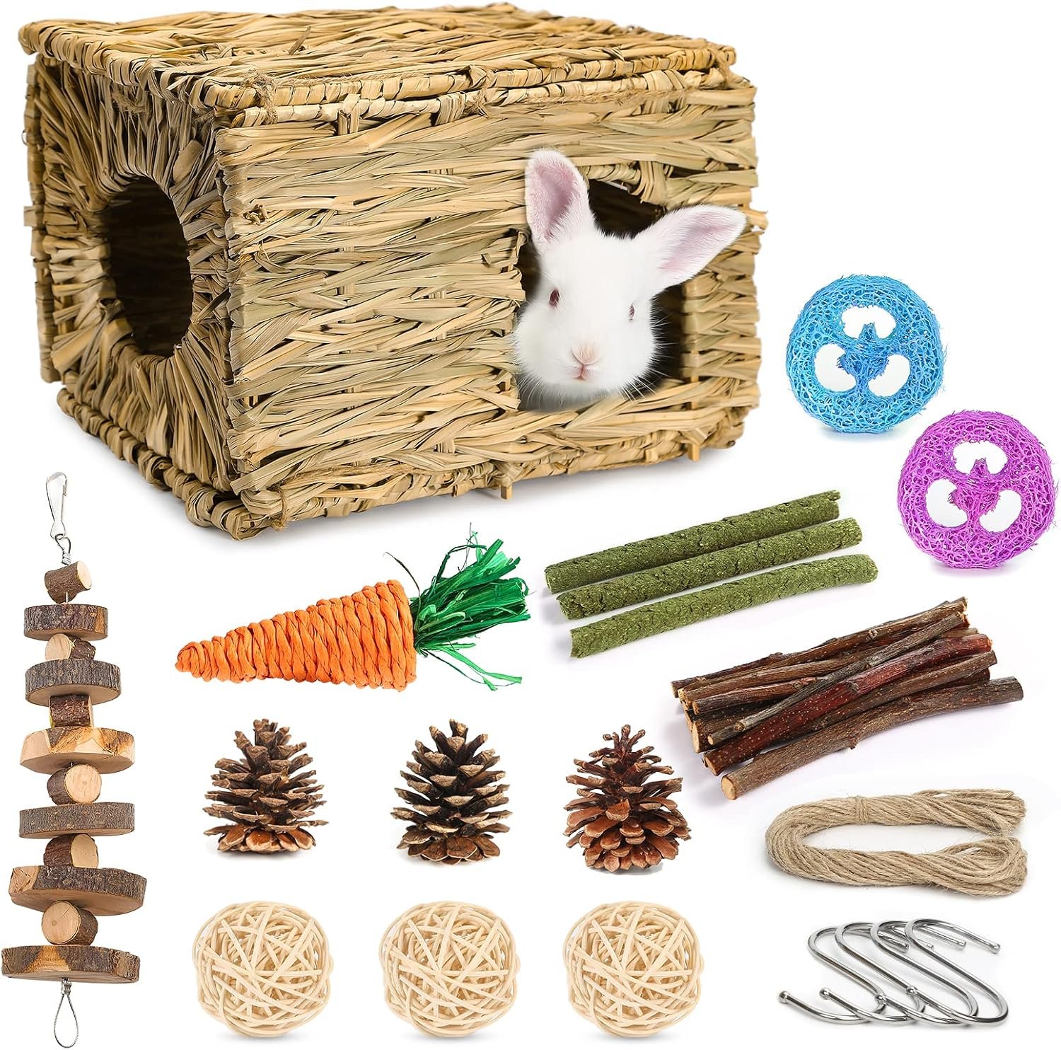 Bunny Grass House-Hand Made Edible Natural Grass Hideaway | Comfortable Playhouse for Rabbits, Guinea Pigs and Small Animals to Play,Sleep and Eat