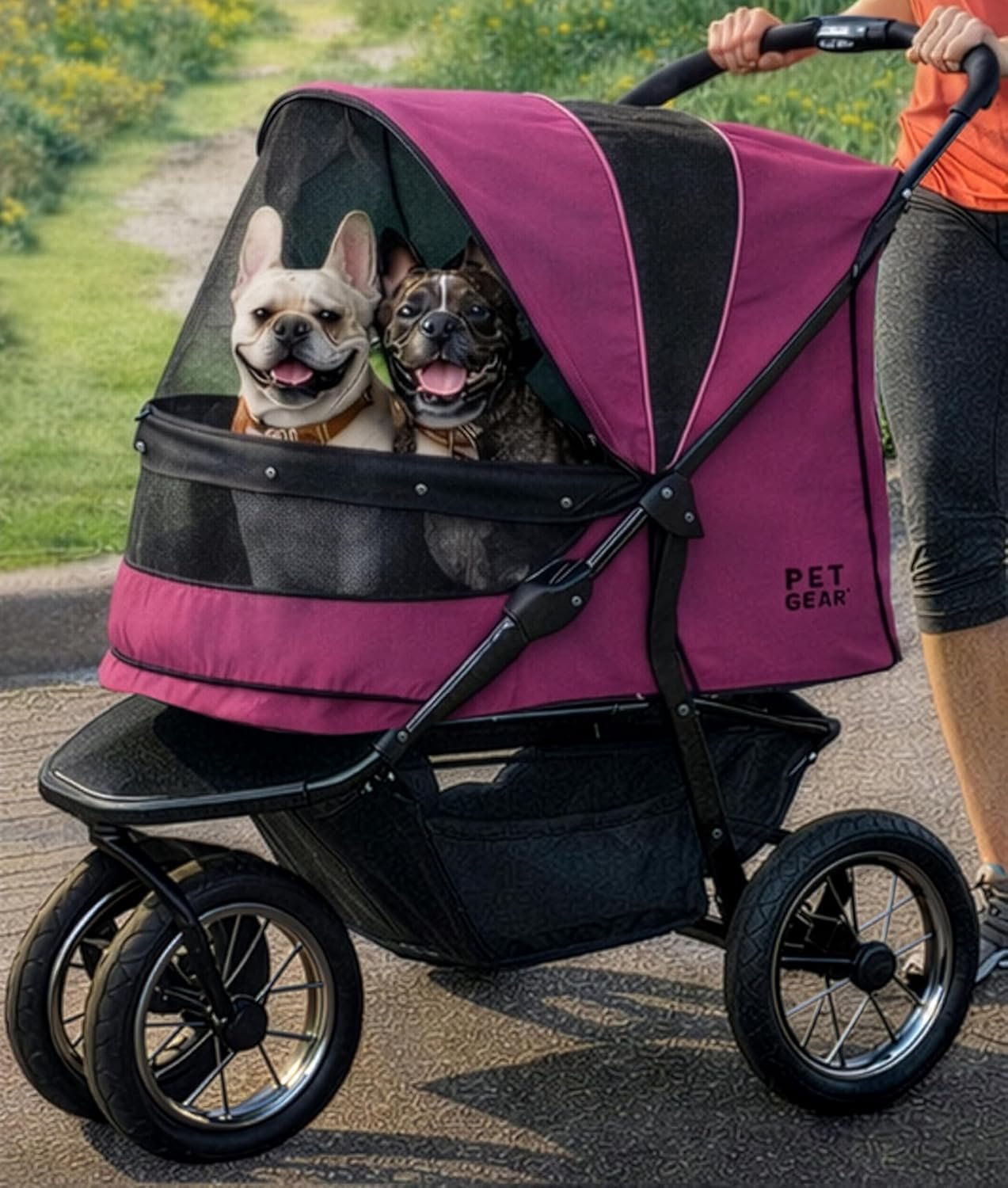 Pet Gear No-Zip Jogger Pet Stroller for Cats/Dogs, Dark Lilac, Extra Large | Zipperless Entry, Airless Tires, Easy One-Hand Fold, Cup Holder + Storage Basket