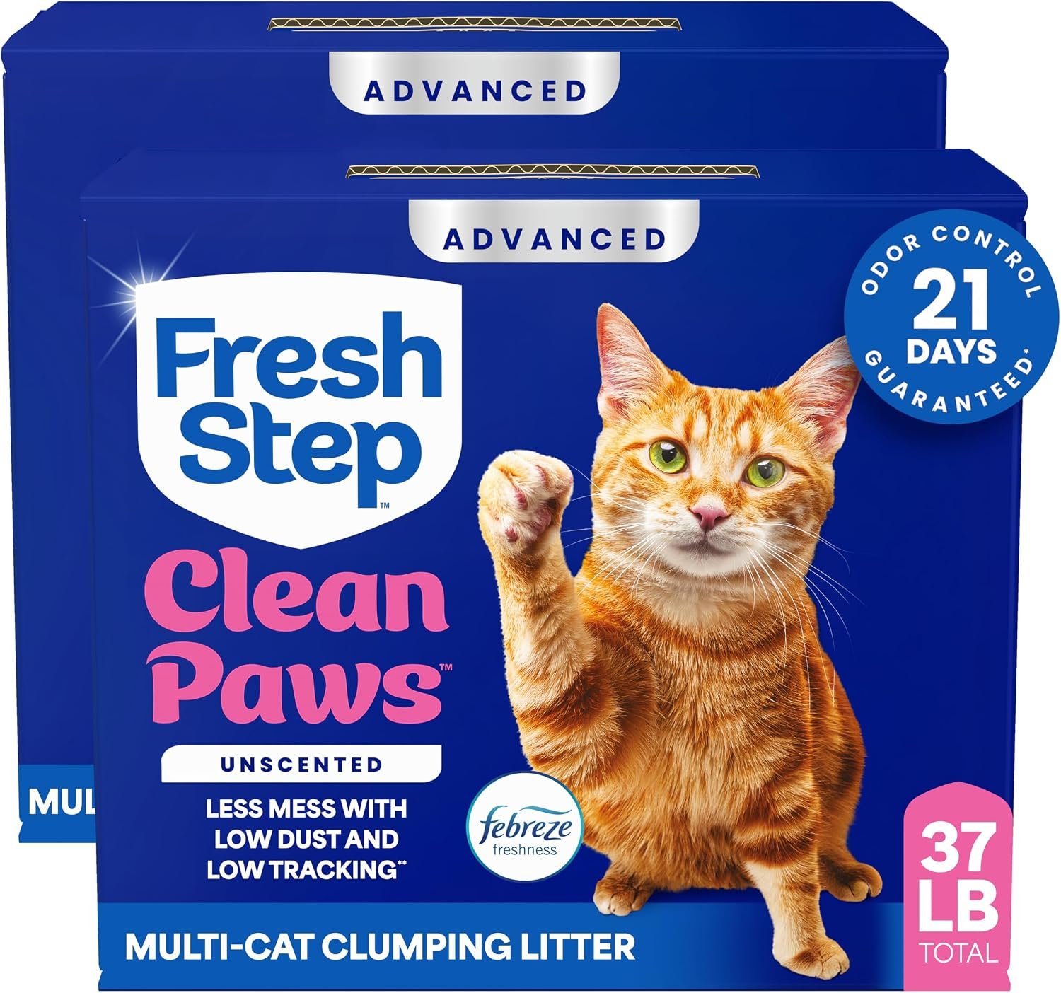Fresh Step Advanced Clean Paws Multi Cat Clumping Litter with Febreze Freshness, Low Tracking, 18.5 lb. Box, Pack of 2