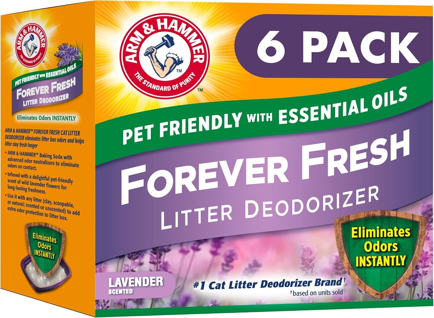 Arm & Hammer Forever Fresh Cat Litter Deodorizer, Wild Lavender, Essential Oils, Baking Soda Odor Neutralizer, 30 oz. Pack of 6 (Packaging May Vary)
