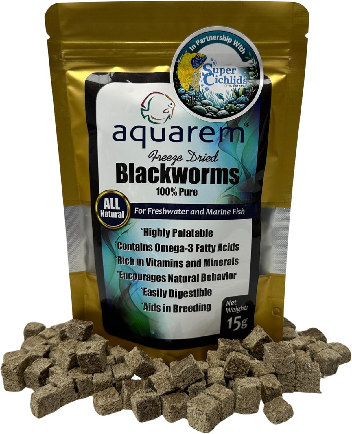 Super Cichlids Freeze-Dried Blackworms Fish Food (15g)