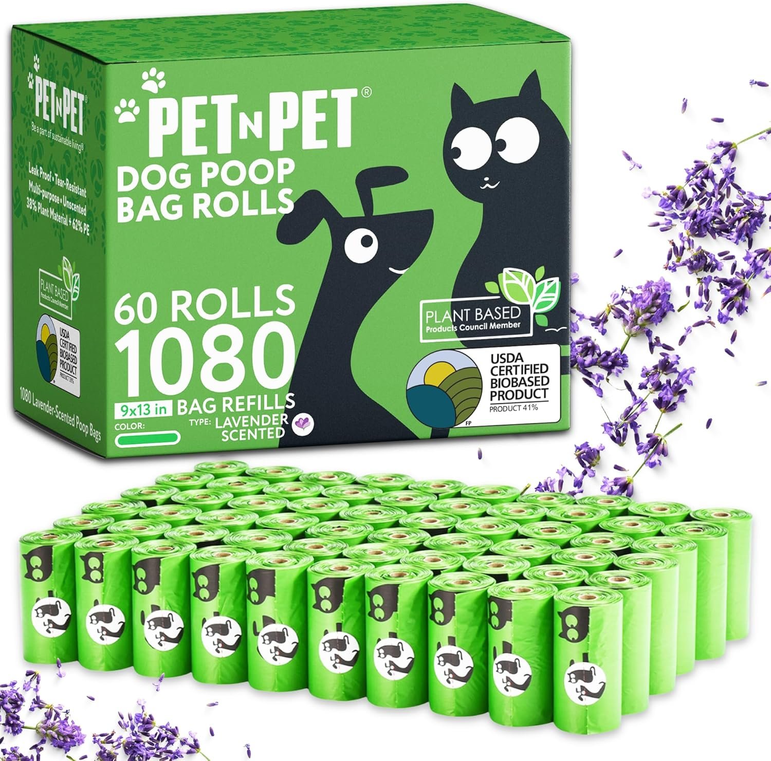 Pet N Pet Doggie Poop Bags, 1080 Count, Lavender Scented Waste Roll Refills