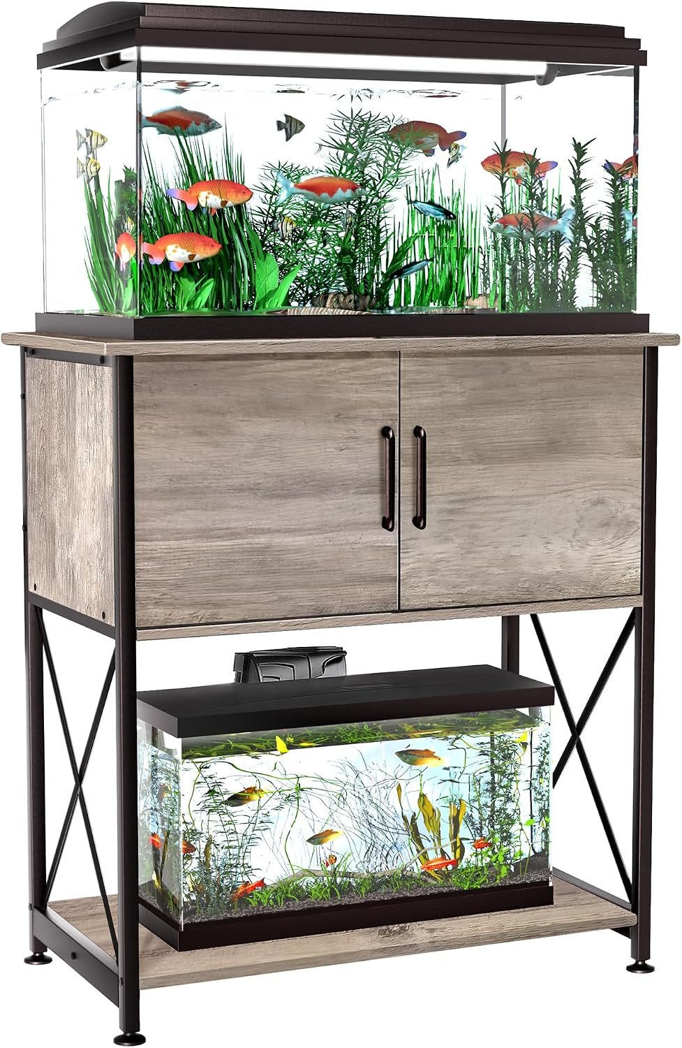 Herture 20-29 Gallon Aquarium Stand Metal Frame Fish Tank Stand with Cabinet Storage, for 20 Gallon Long Aquarium,30.7″ L*16.5″ W Tabletop,330LBS Capacity Grey PG01YGZ
