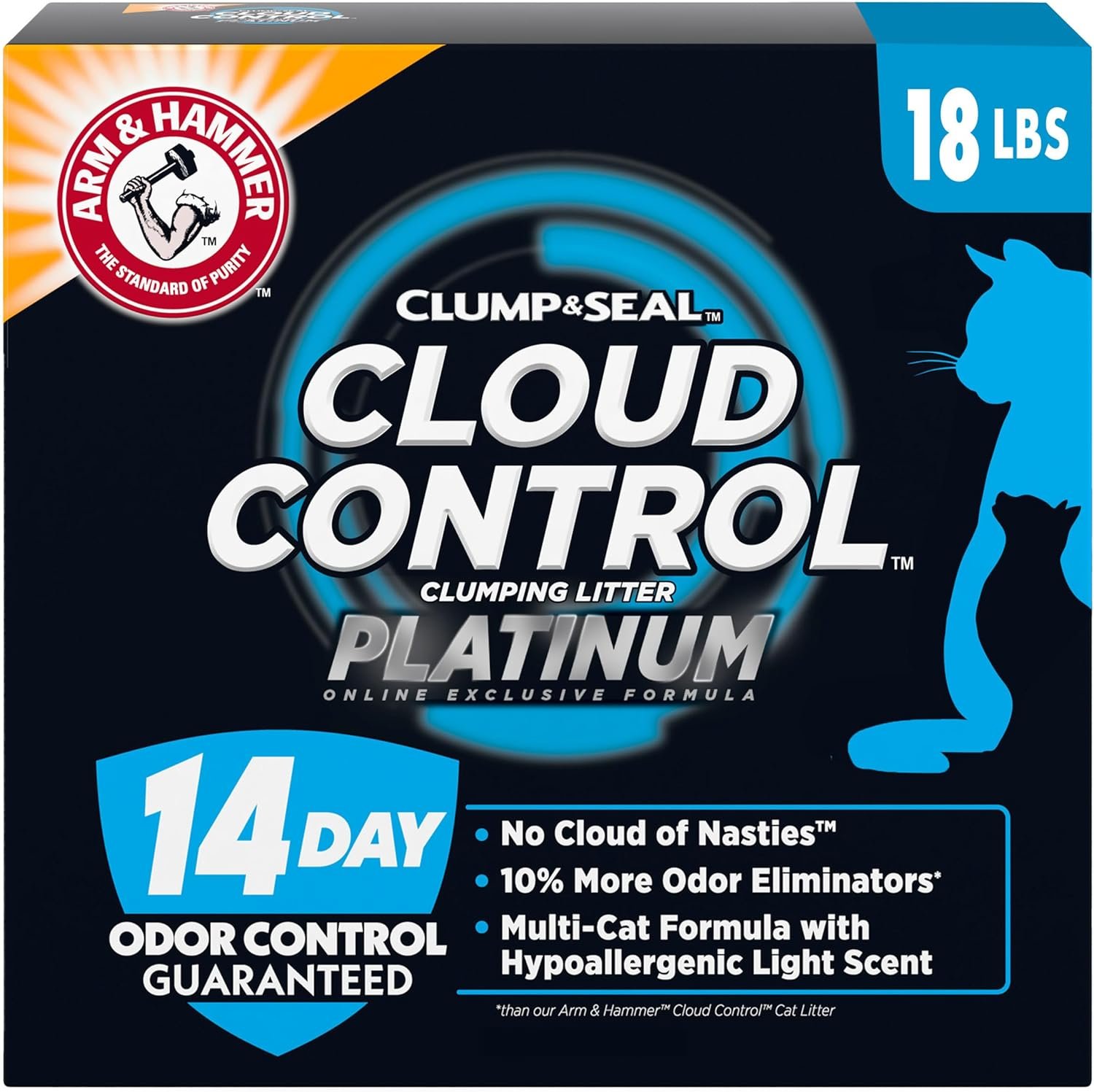 ARM & Hammer Cloud Control Platinum Cat Litter, Multi-Cat, 18 lbs | Clumping Litter, Hypoallergenic, Dust-Free, 14-Day Odor Control