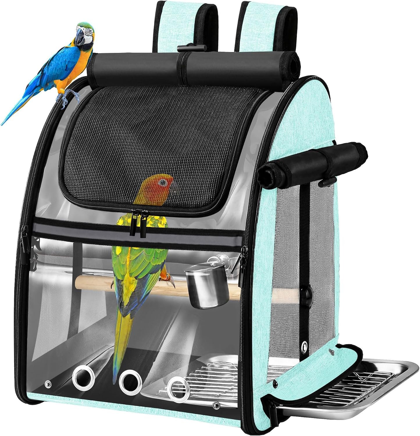 Bird Carrier Bag with Indestructible Stainless Steel Mesh, Bird Travel Cage with Stand, Easy to Clean Backpack for Parrot, Portable Bird Travel Bag, Green