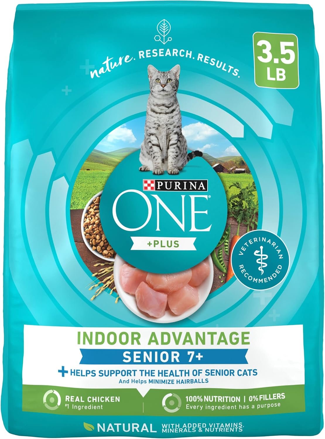 Purina ONE High Protein, Natural Senior Dry Cat Food, Indoor Advantage Senior+ – 3.5 lb. Bag