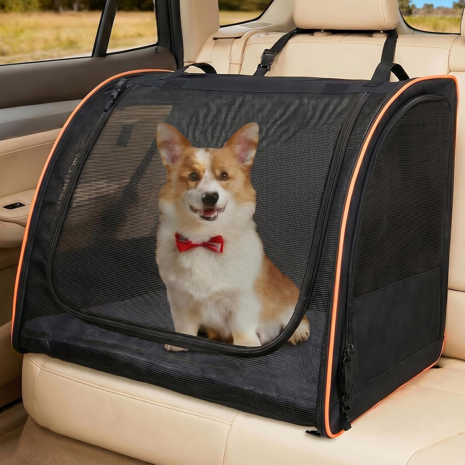 Dog Car Seat, Enclosed Carrier for Pets Travel Safety Dog Crate Soft-Sided Covered Car Kennel Carrier for Backseat for Medium Dogs