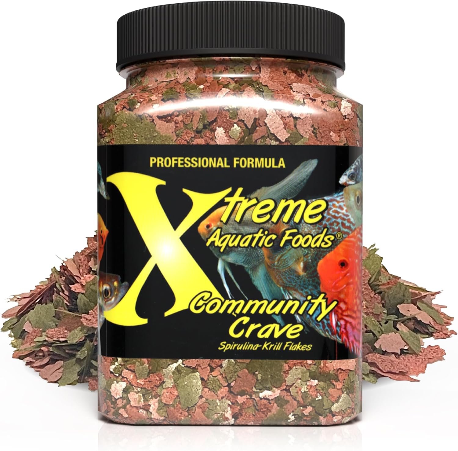 Xtreme Community Crave Flakes – Krill & Spirulina Fish Food (3.5oz) | For tropical community fish; krill & spirulina fish flakes supports color, digestion, immunity, vitality – USA Farm Grown