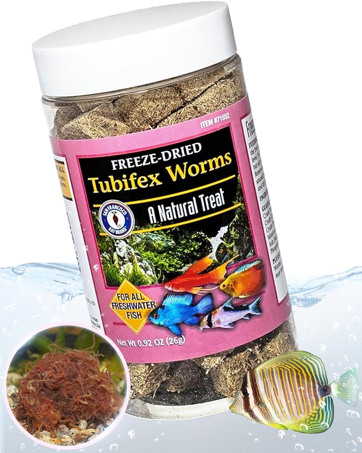 San Francisco Bay Brand Freeze Dried Tubifex Worms Fish Food -0.92oz (26g) | All Natural High Protein Treat for Freshwater Fish, Cichlids, Discus, Angelfish, Catfish, Barbs – Tubifex Worms Fish food