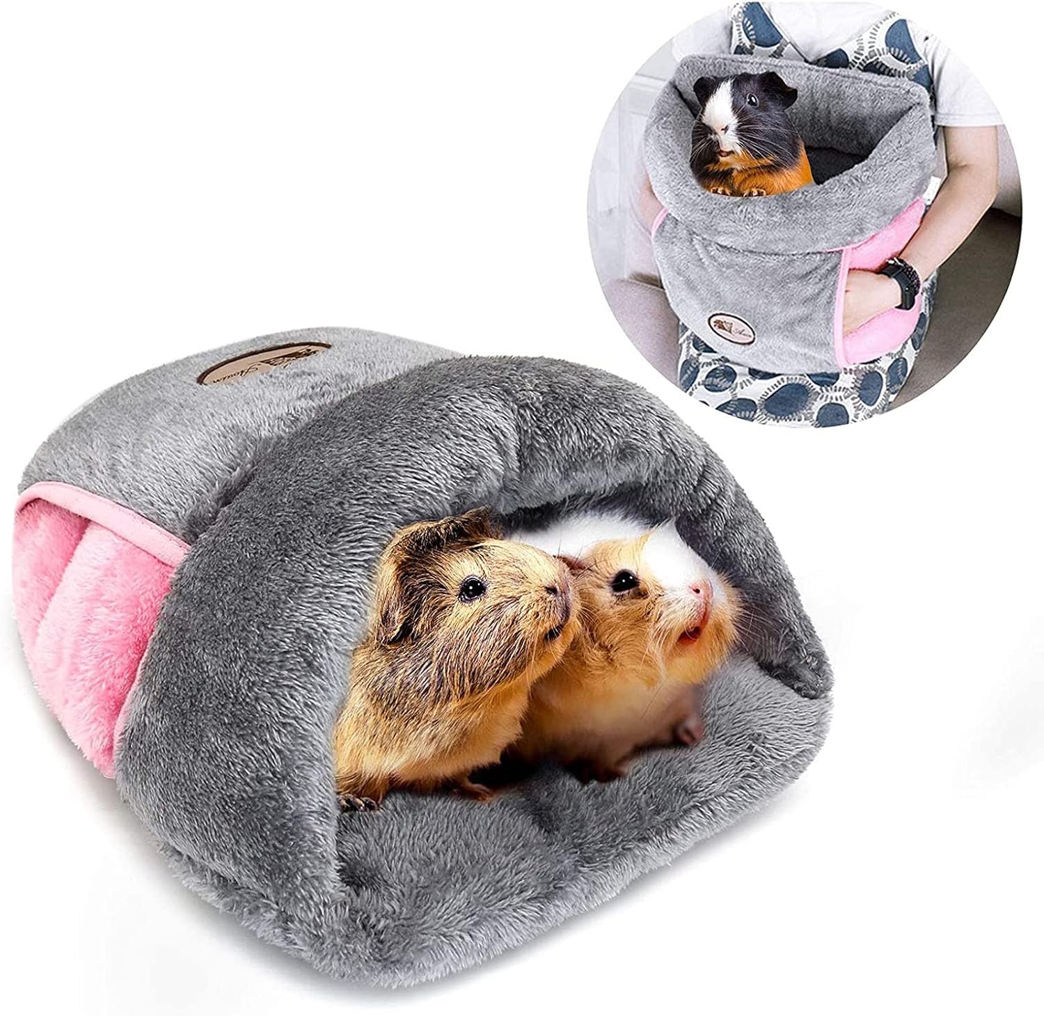 YUEPET Guinea Pig Bed, Warm Fleece Slipper-Shaped Cuddle Cave, Grey | Guinea Pig Cuddle Cave Cozy House, Portable Guinea Pig Hideout, Soft Coral Fleece, Washable Cushion