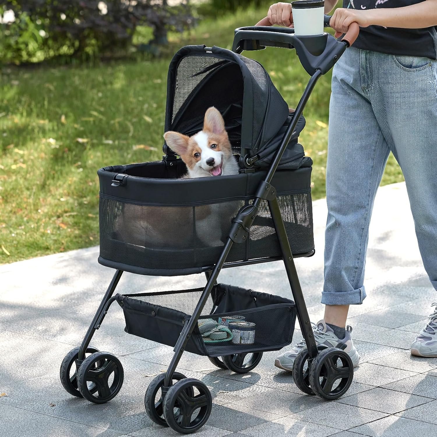 Zoosky 3 in 1 Dog Stroller, Folding Pet Stroller w/Removable Carrier | Small/Medium Dogs and Cats, Waterproof, All-Terrain & 2 Sun Shades, Car Seat, 360° Breathable Mesh