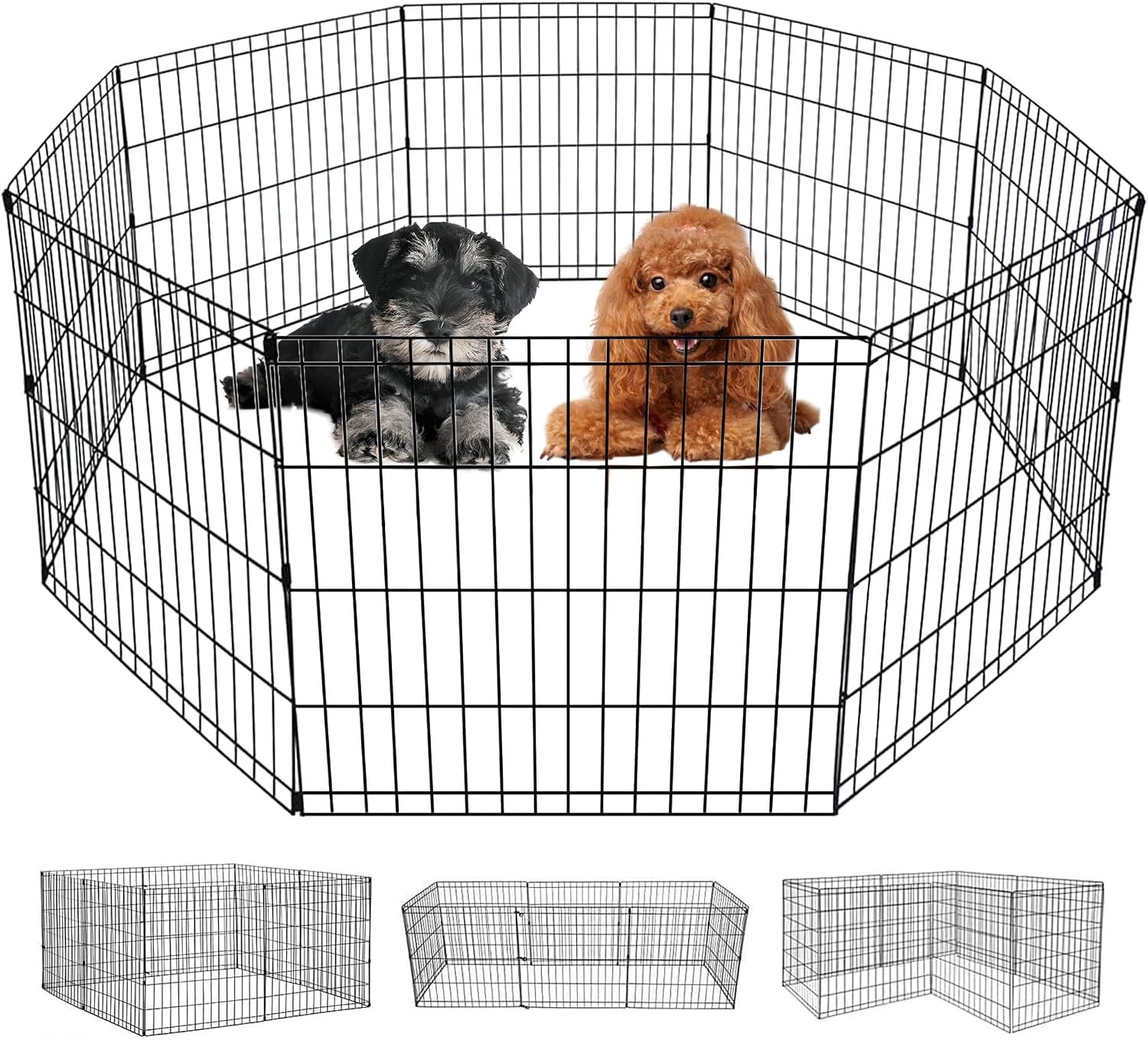 FDW | Dog Playpen | 24″, 8 Panels | Heavy Duty Metal Pet Exercise Pen | Indoor/Outdoor Fence Panels | Rust-Resistant, Removable, Tool-Free Setup | Custom Layout, Anti-Skid, Expandable Design