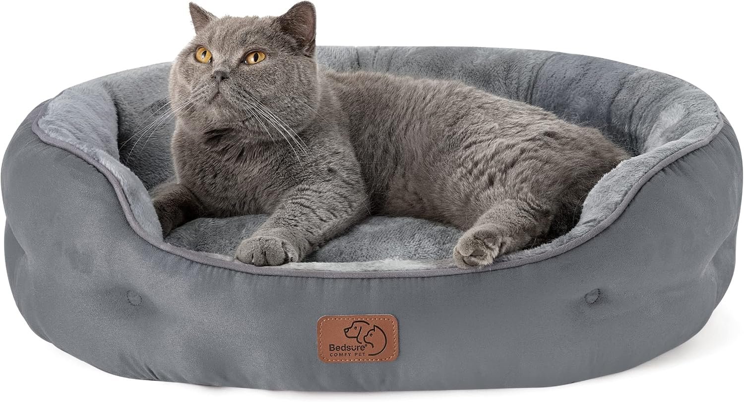 Bedsure Dog Beds for Small Dogs – Round Cat Beds for Indoor Cats, Washable Pet Bed for Puppy and Kitten with Slip-Resistant Bottom, 25 Inches, Grey | Soft Plush Pet Bed,Dog Beds for Small Dogs for Puppy and Kittens,Anti-Slip Bottom,Easy to Clean