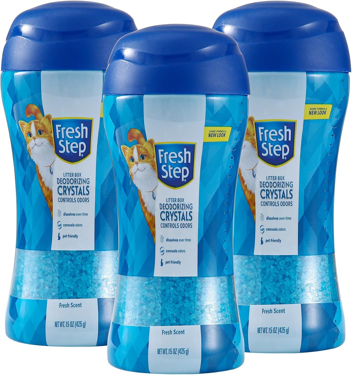 Fresh Step Cat Litter Crystals Deodorizer, Non Toxic Odor Neutralizing Crystals for Litter Boxes that Help Control Smells and Keep Home Areas Fresh, Fresh Scent, 15 Ounce – 3 Pack | Non-toxic crystals neutralize odor at the source in any litter box, keeps home areas smelling fresh