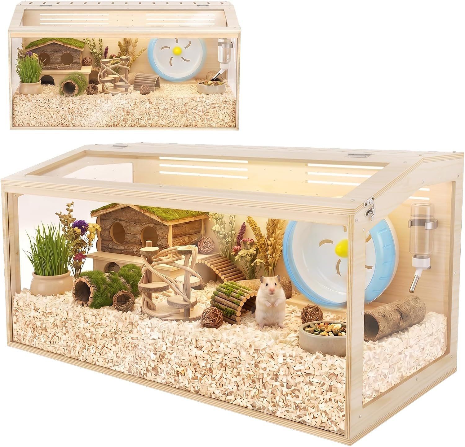 Wooden Hamster Cage, 32inch Large Hamster Enclosure with Openable Top & Stabilized Acrylic for Small Animals, Guinea Pig, Rabbit, Rat, 32″ L x 16”W x 16”H Hamster Habitat with Multi-Vent