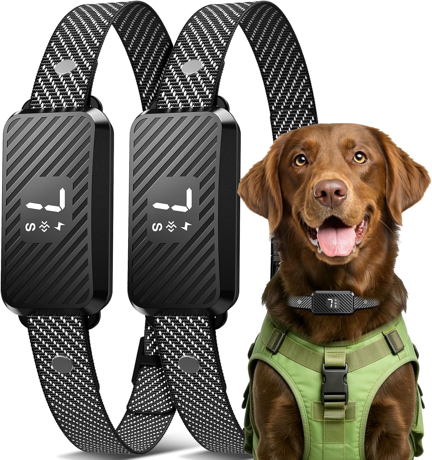 Dog Bark Collar for Large Medium Small Dogs, Effective No-Bark Collar, Smart Barking Collar, Rechargeable Bark Collar with 7 Sensitivity, 3 Modes, IP67 Waterproof, Black, 2 Pack