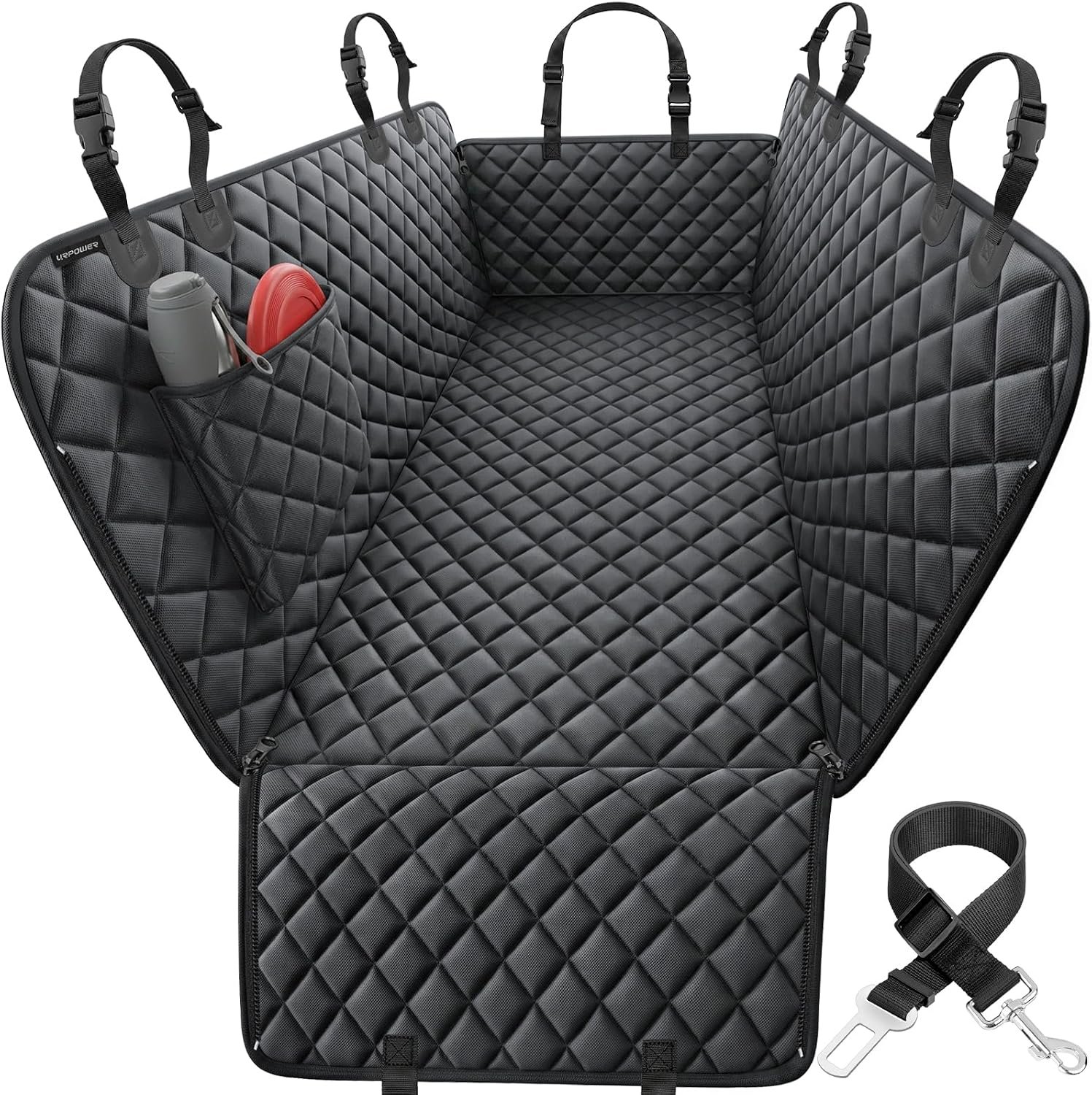 URPOWER Dog Car Seat Cover for Back Seat, Waterproof Hammock for Car & SUV | 600D Oxford, Side Flaps with Zippers, Scratch Resistant, Non-Slip, Easy Install, Machine Washable, Dog Seat Belt Included