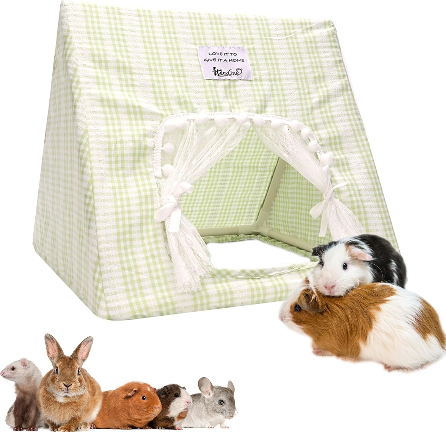 Jenvd Guinea Pig Hideout Large with Curtain, Machine Washable Bunny Hideout | Bottomless Guinea Pig Hide Tent Houses & Habitats, Easy-Clean Small Animal Hideout for Pet Rabbit, Rat, Chinchilla, Squirrel