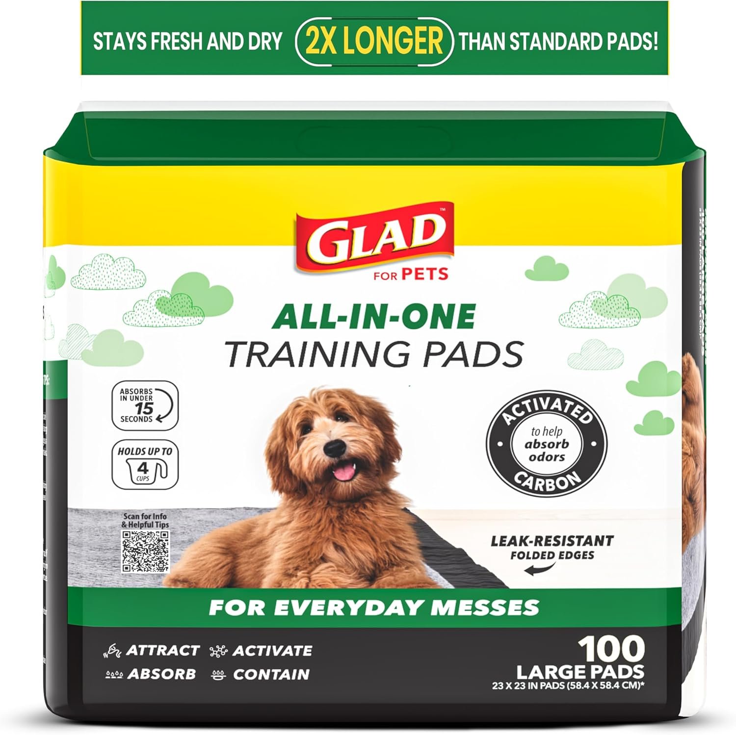 Glad for Pets Black Charcoal Puppy Pads – 6-Layer Leak-Proof Construction, Activated Carbon Odor Control, Pheromone Attractant – Disposable Dog Pee Pads for Potty Training, 23 x 23 in, 100 Count